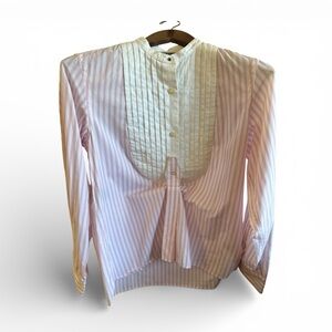Lauren Ralph Lauren pink-striped cotton tuxedo shirt w/solid white pleated bib